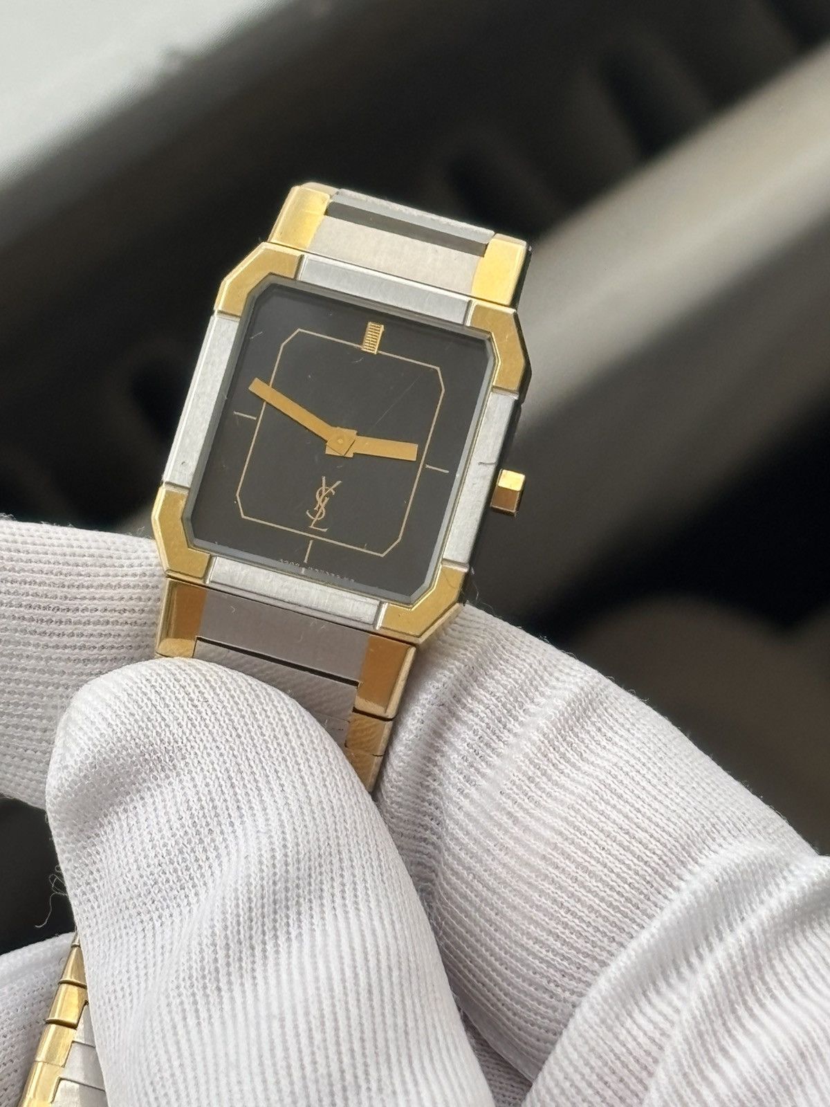 Yves Saint Laurent YSL gold silver tank onyx black dial works vintage from 80s Size ONE SIZE - 6 Thumbnail