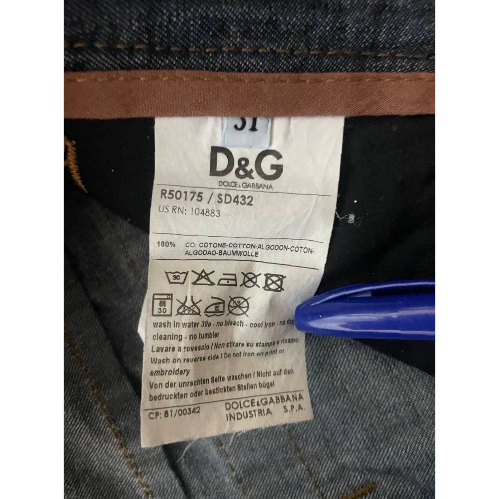 Dolce & Gabbana Dolce&Gabbana Mens Denim Jeans Size M Blue Denim Cotton Straight Leg Jeans Regular Rise 5-Pocket Size US 31 - 3 Thumbnail