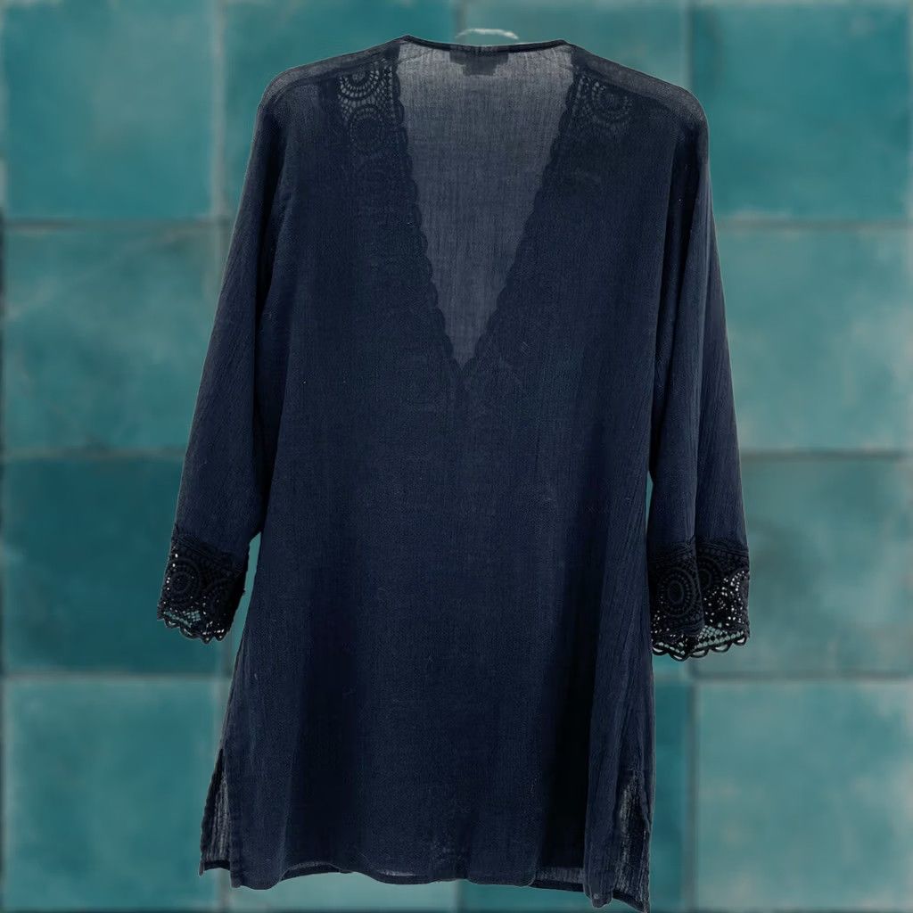 Vintage La Blanca Coverup Dress Women’s Size Medium Black Cotton Long Sleeve Size M / US 6-8 / IT 42-44 - 1 Thumbnail
