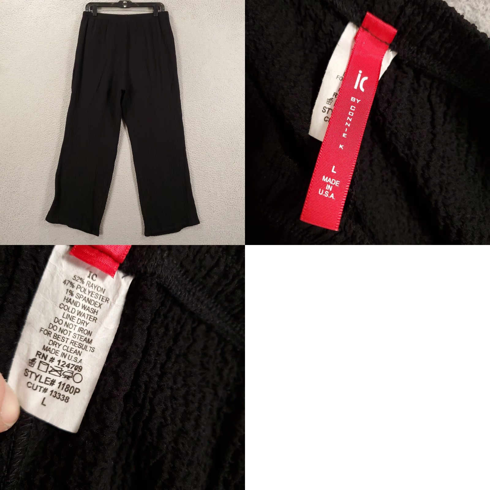 Vintage IC by Connie K Pants Womens Large Black Wide-Leg Button Accent Pull On Gauzy Size 36" / US 14 / IT 50 - 8 Thumbnail