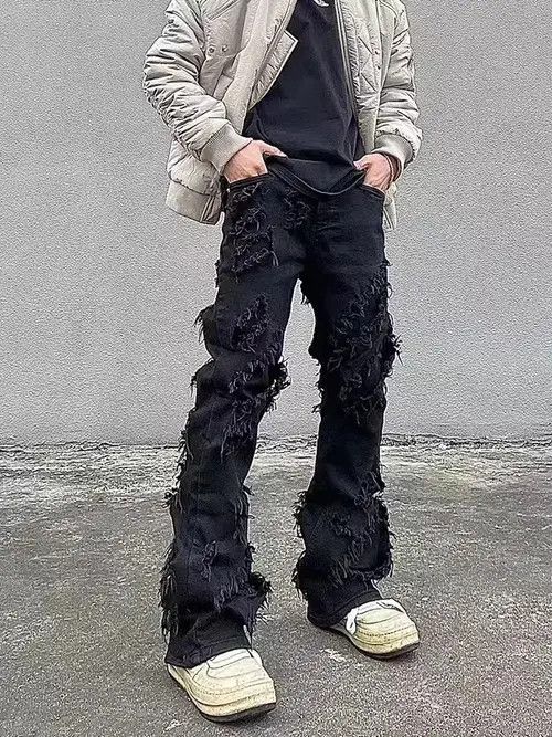 Japanese Brand × Jean High street black raw edge ripped jeans Size US 32 / EU 48 - 1 Thumbnail