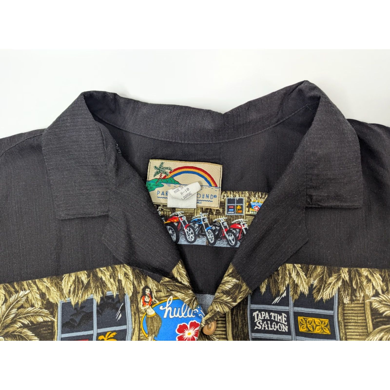 Paradise Found Vintage Paradise Found Mens Hawaiian Shirt Black Motorcycles Aloha Rayon Cotton Button-Up Short Sleeve L Spring Summer Mens Size US L / EU 52-54 / 3 - 6 Thumbnail
