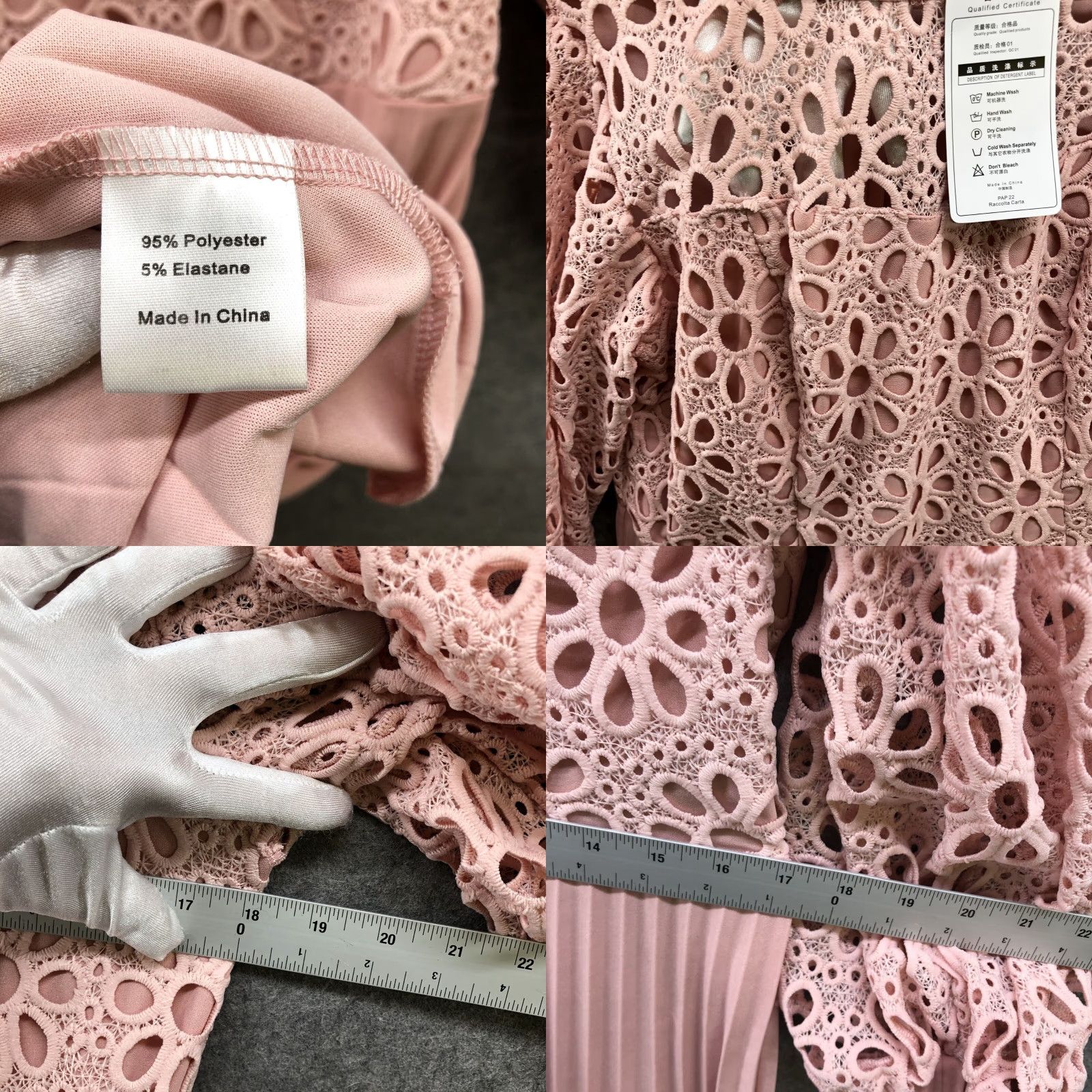 Pinko NWT AOMEI Dress Womens 1X Pink Crochet Balloon Sleeve Pleated Midi Cocktail Dress Size XL / US 12-14 / IT 48-50 - 8 Thumbnail