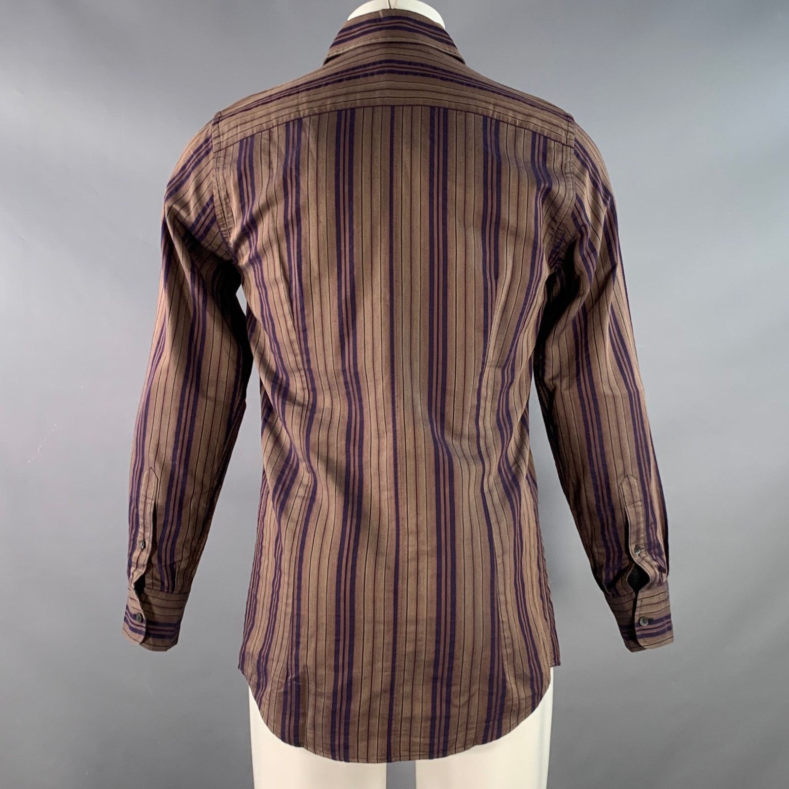 Dolce & Gabbana Size S Brown Navy Stripe One Pocket Long Sleeve Shirt Size US S / EU 44-46 / 1 - 4 Thumbnail