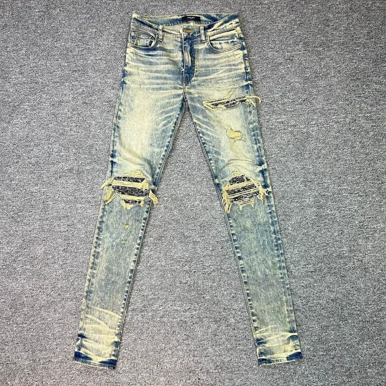 Amiri Amiri Size 30 Yellow mud cashew flower stitching jeans Size US 30 / EU 46 - 1 Thumbnail