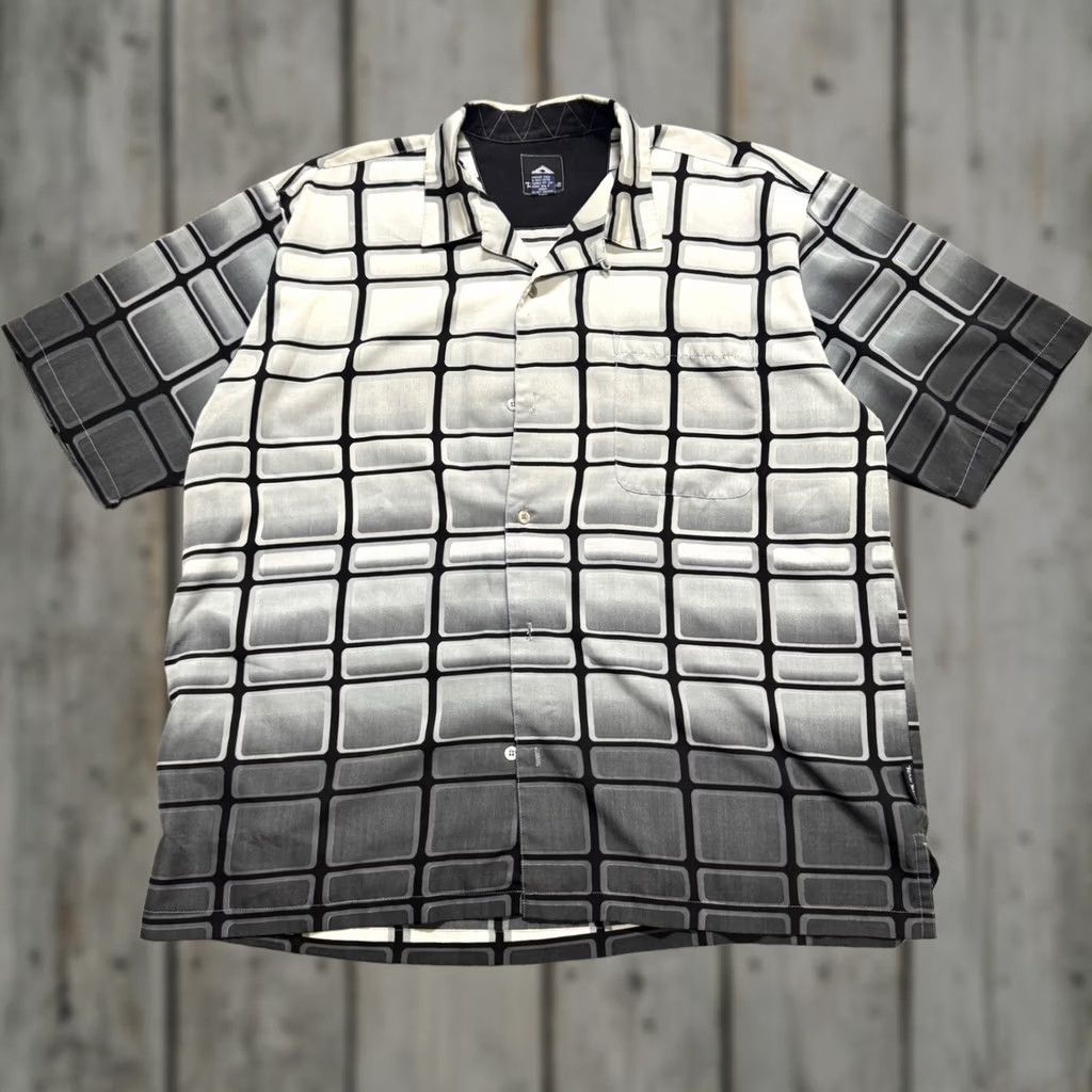 Vintage Y2K Raw Blue Dress Shirt Men 2XL Big & Tall Geometric Button Up Polyester Black/White Size 48R - 1 Thumbnail