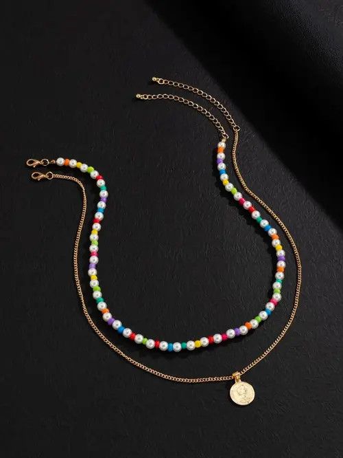 Jewelry × Vintage Retro Punk Necklace Pearl Choker Flower Charm 2pc Size ONE SIZE - 4 Thumbnail