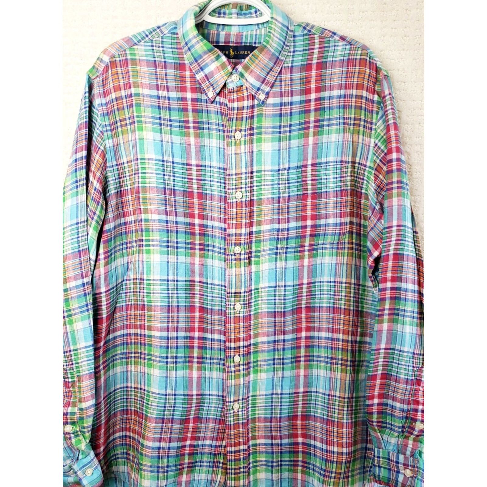Polo Ralph Lauren Ralph Lauren Linen Shirt Men's L Multicolor Plaid Button-Up Long Sleeve Shirt Size US L / EU 52-54 / 3 - 2 Thumbnail