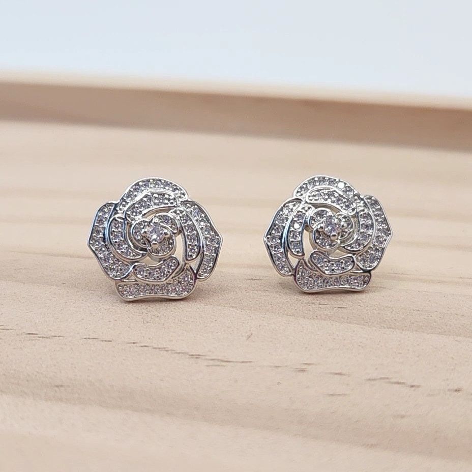 Other Elegant Camellia Flower Stud Earrings - Cubic Zirconia Size ONE SIZE - 1 Thumbnail