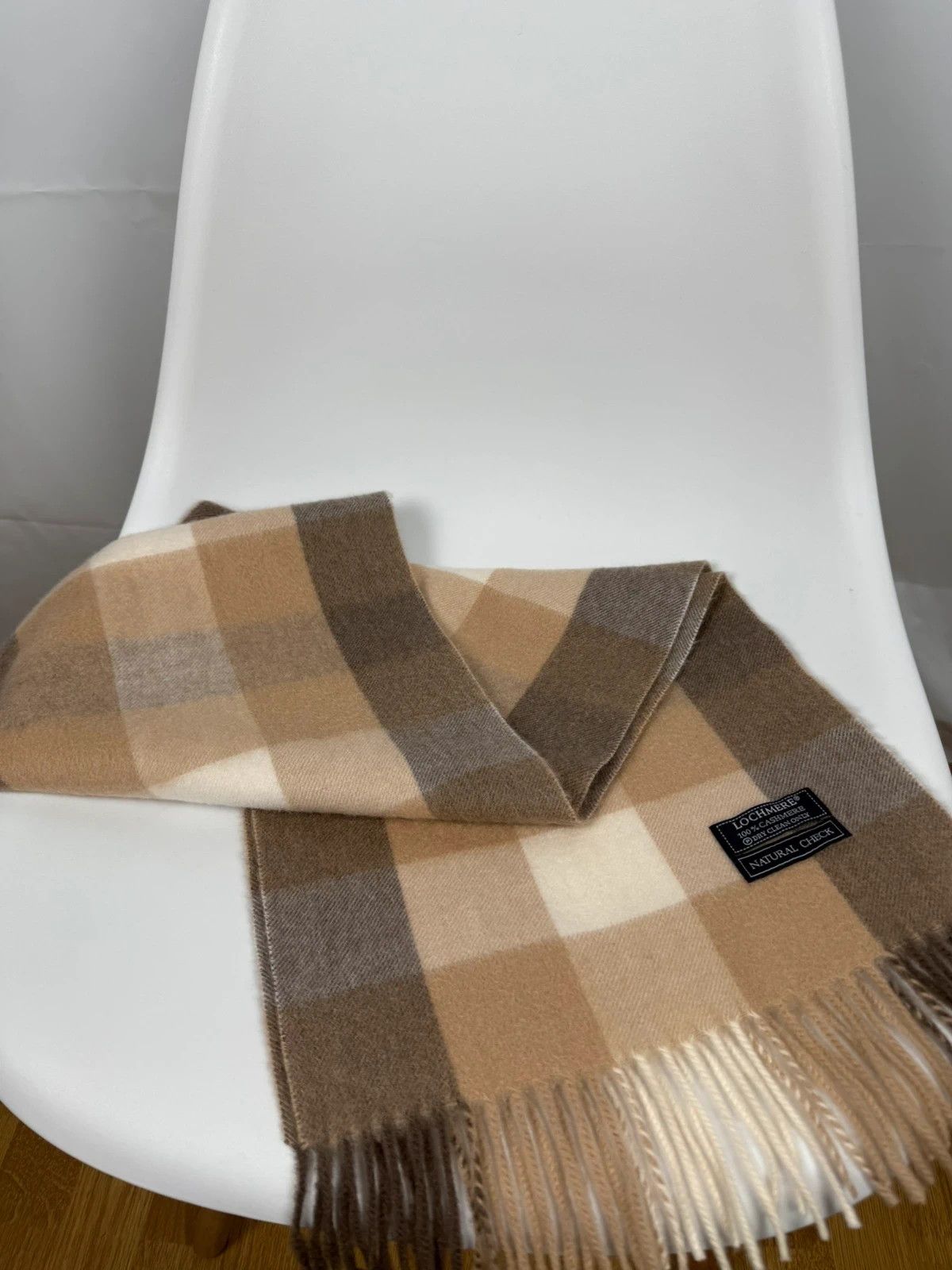 Other Lochmere 100% Cashmere Soft Scarf Plaid Natural Check Size ONE SIZE - 1 Thumbnail