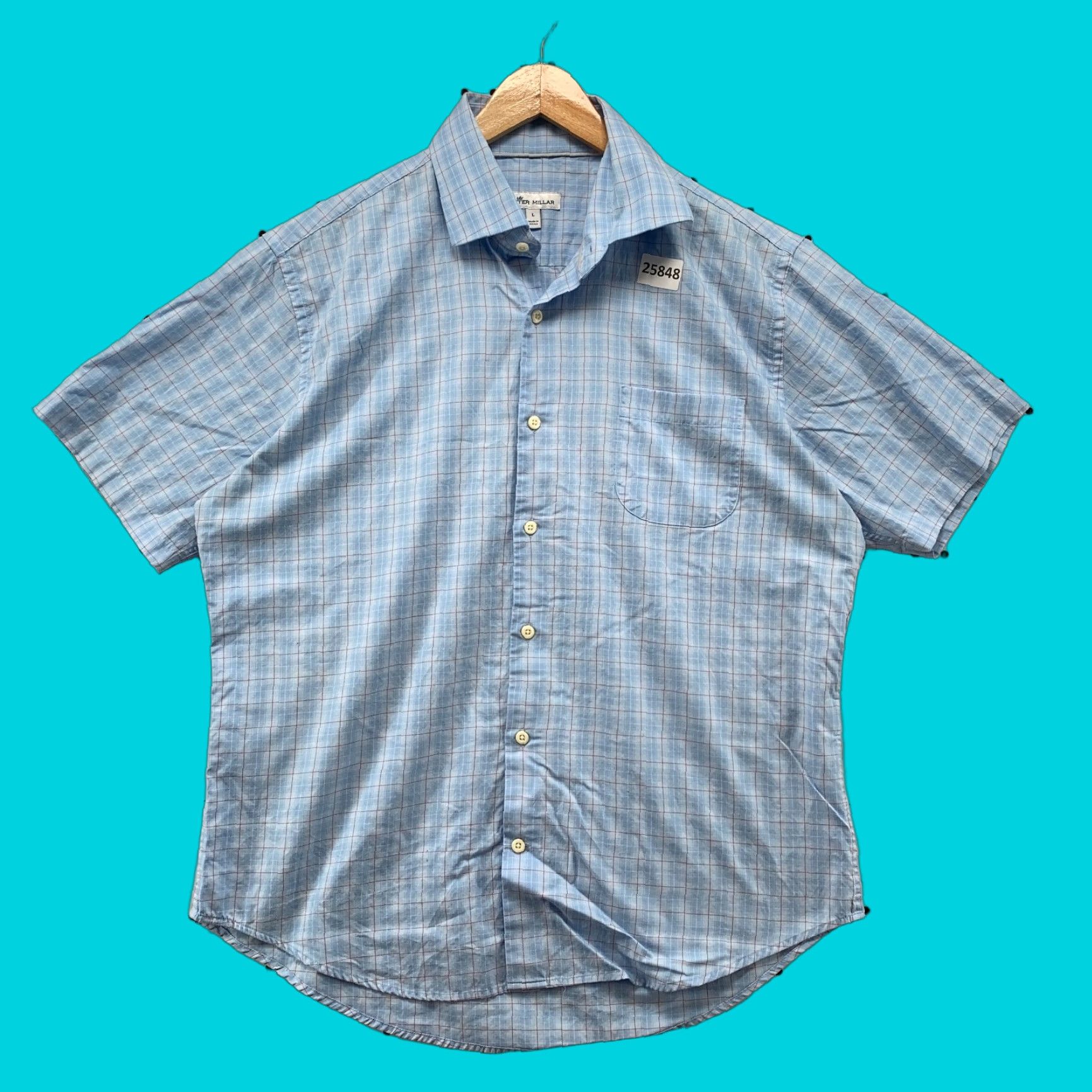 Peter Millar Peter Millar Button Shirt Blue red Check Short Sleeve Mens Large 24.5x30 Size US L / EU 52-54 / 3 - 1 Thumbnail