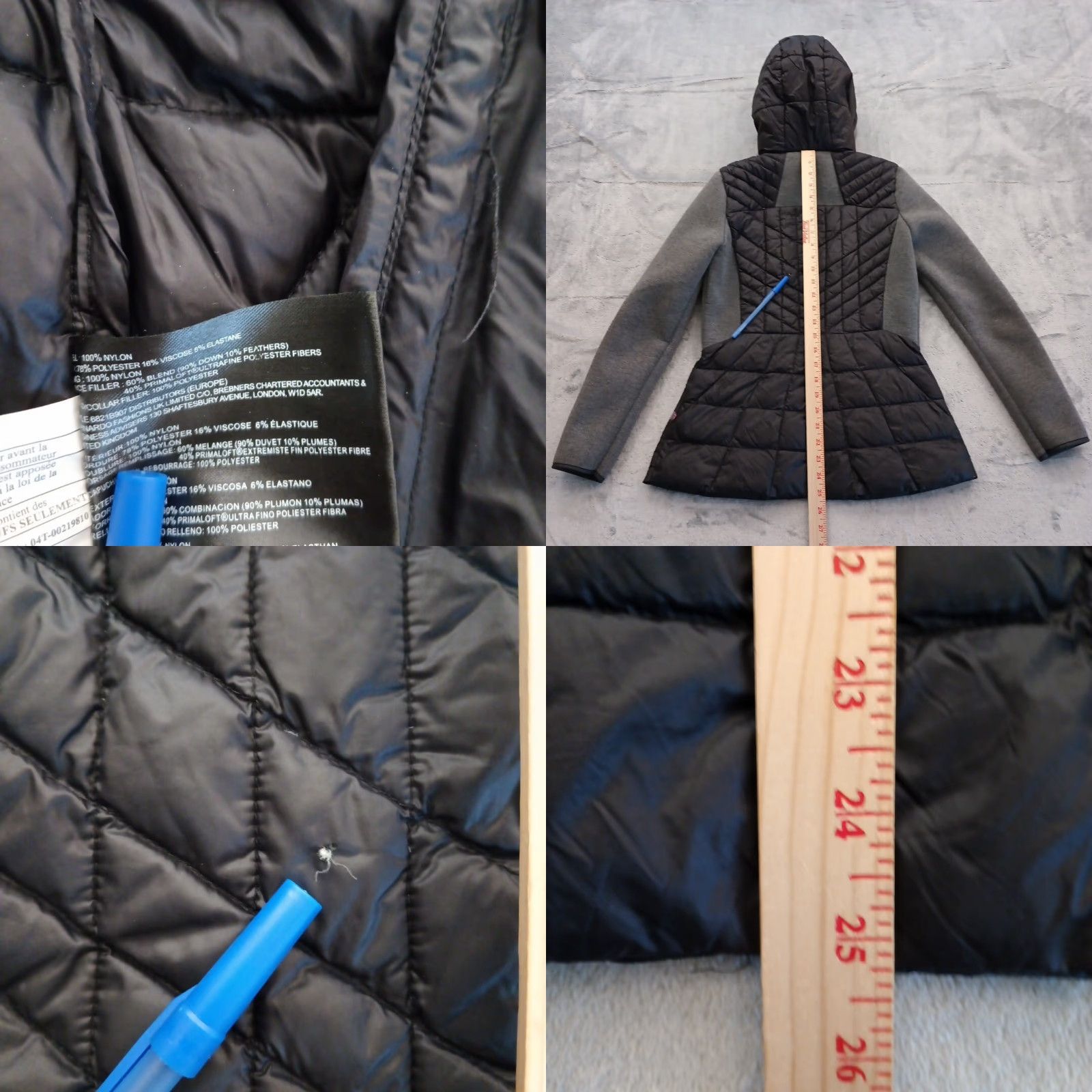 Vintage Bernardo Jacket Womens XS Black Gray Quilted Down Hooded Packable Size XS / US 0-2 / IT 36-38 - 8 Thumbnail