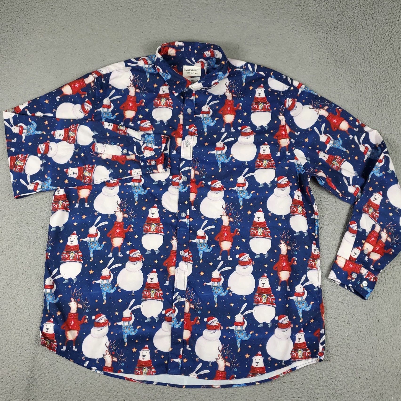 Vintage Tunevuse Shirt Mens 2XL Blue Christmas Snowman Stretch Button Up Long Sleeve Size US XXL / EU 58 / 5 - 2 Thumbnail