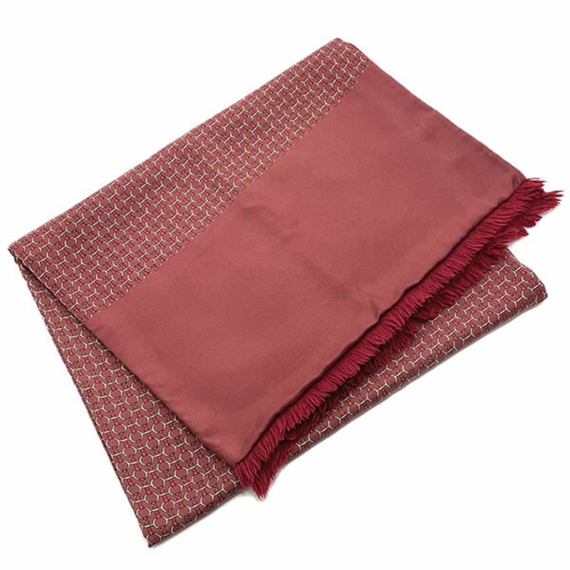image of Hermes Stole Reversible Scarf Silk Angora Wine Red Helmes Belt Pattern Nausicaa Metal Fittings Shaw
