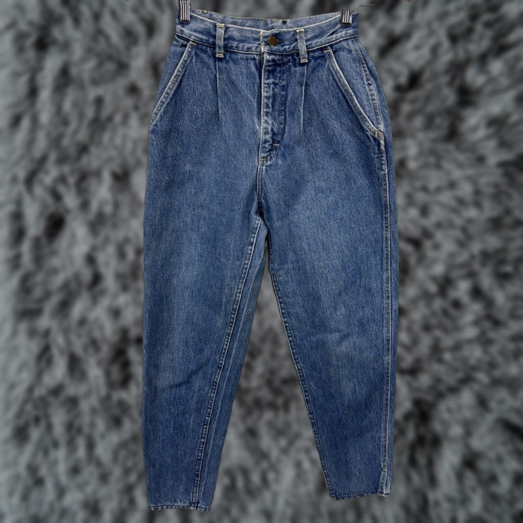 Lee VINTAGE Lee Jeans Womens 5 Yoke Front Mom Baggy Fit Pleated Denim Jeans 1980s USA Made US Size 5 Bottoms 27 Inseam Blue Womens Size 27" / US 4 / IT 40 - 1 Thumbnail