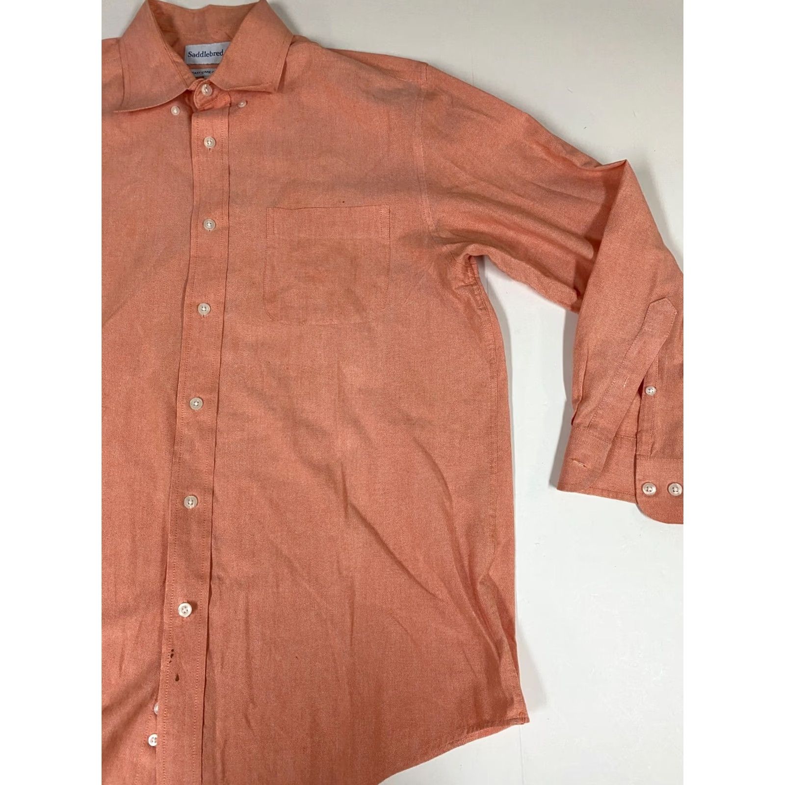 Vintage Saddlebred Mens Shirt 16.5 Orange Easy Care Button-Down Oxford Long Sleeve Collared Size US XL / EU 56 / 4 - 2 Thumbnail