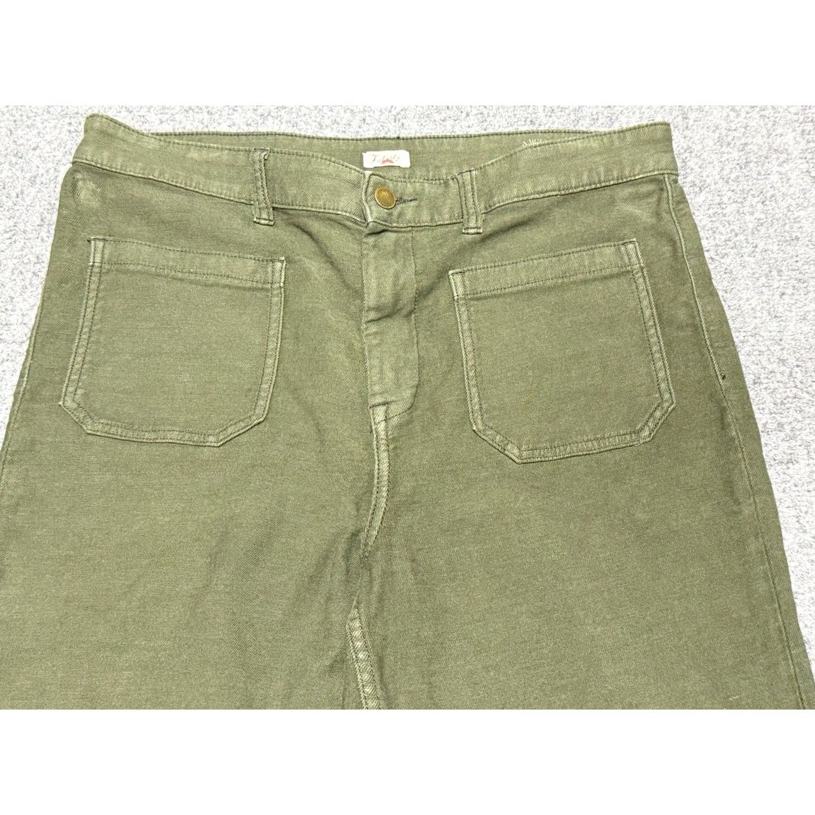 Faherty Faherty Stretch Terry Patch Pocket Pant Womens 32 Green High Rise Wide-Leg Pants Size 24" / US 00 / IT 34 - 2 Thumbnail