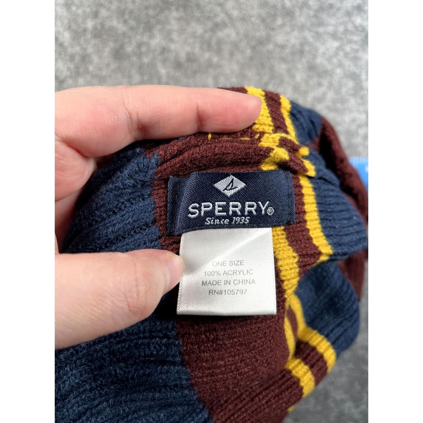 Sperry Sperry Beanie Mens One Size Multicolor Striped Knit Nautical Winter Hat Size ONE SIZE - 8 Thumbnail