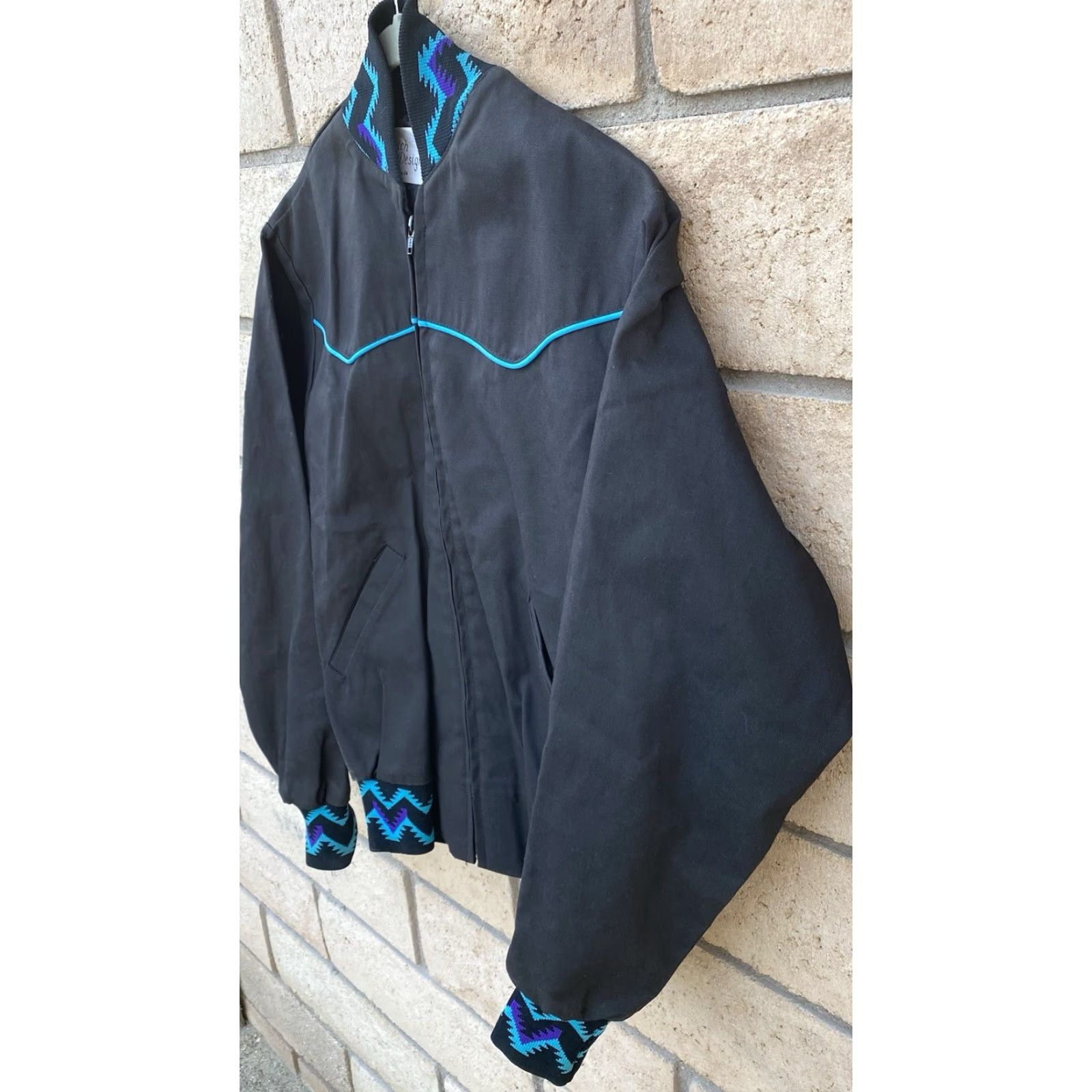 Vintage VINTAGE Stitch Design Jacket Western Cowboy Western Jacket M Mens Black Cotton Blend Zip Bomber Geometric Southwest Pattern 90s ca Sonora Size US M / EU 48-50 / 2 - 6 Thumbnail