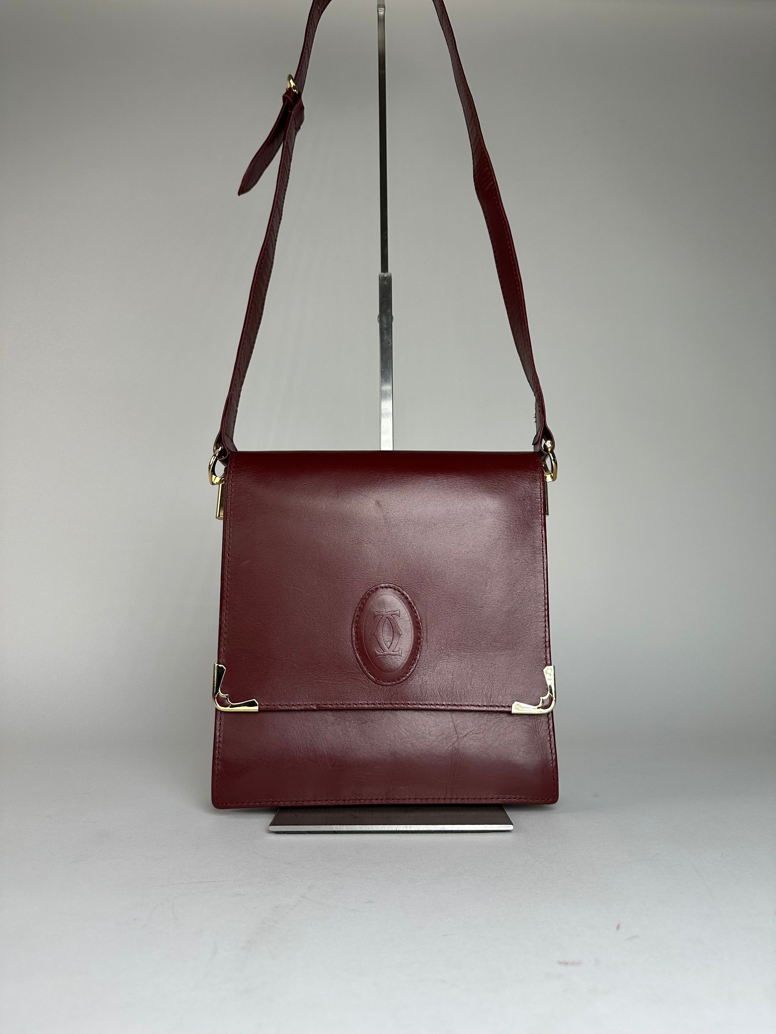 Cartier Vintage Leather Shoulder Bag Burgundy Size ONE SIZE - 1 Thumbnail