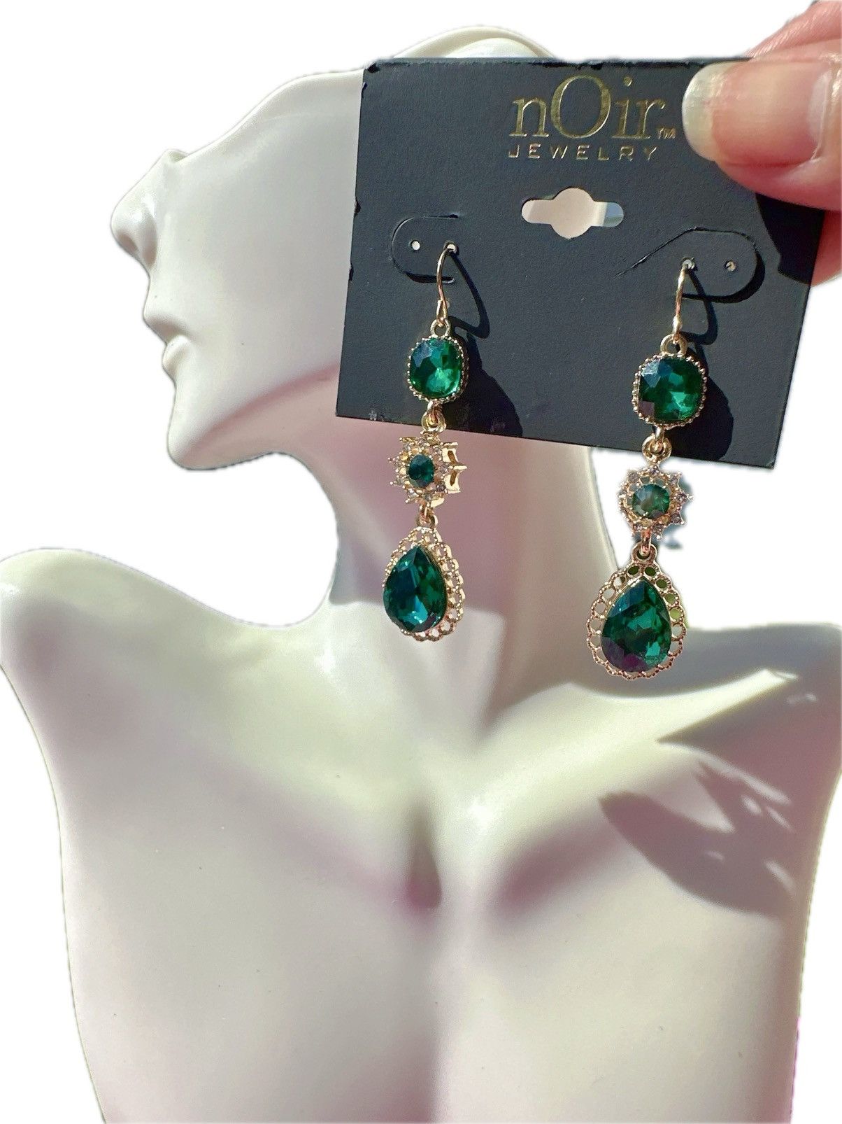 Designer nOir Jewelry Gold tone Green diamond Teardrop Earrings drops Size ONE SIZE - 1 Thumbnail