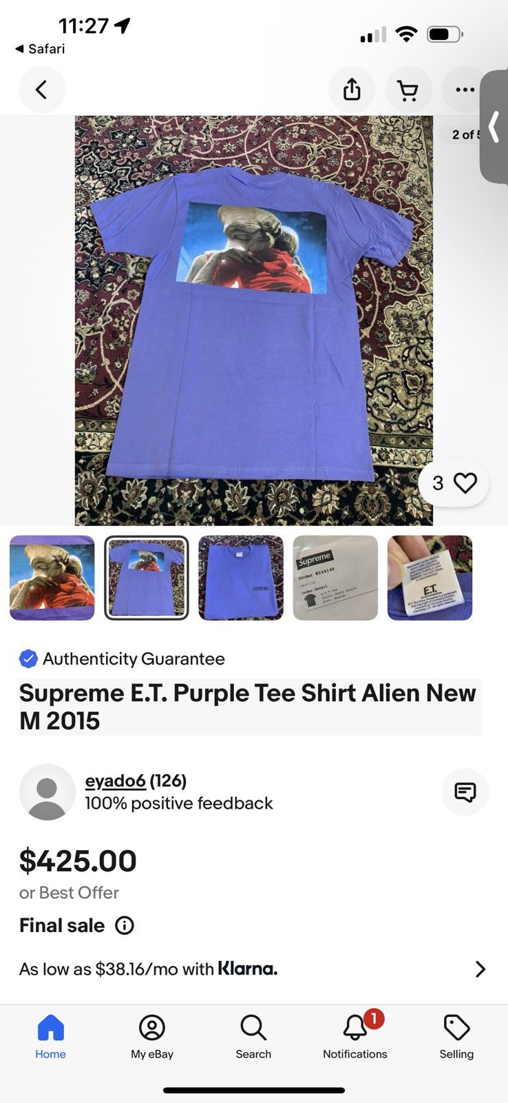 Supreme *Rare* Supreme E.T. Purple Tee Shirt Alien Size US M / EU 48-50 / 2 - 4 Thumbnail