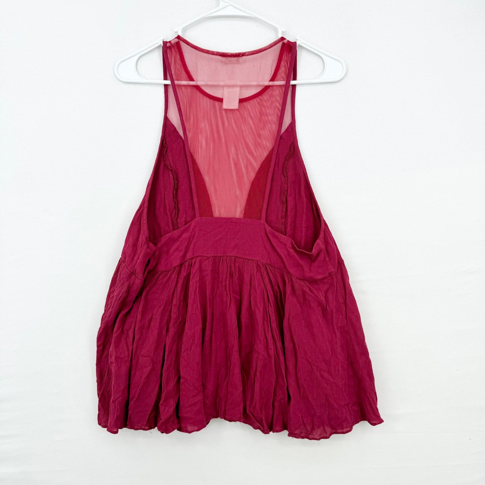 Free People Free People Rasberry Red Mesh Illusion Peplum Blouse Medium Size M / US 6-8 / IT 42-44 - 6 Thumbnail