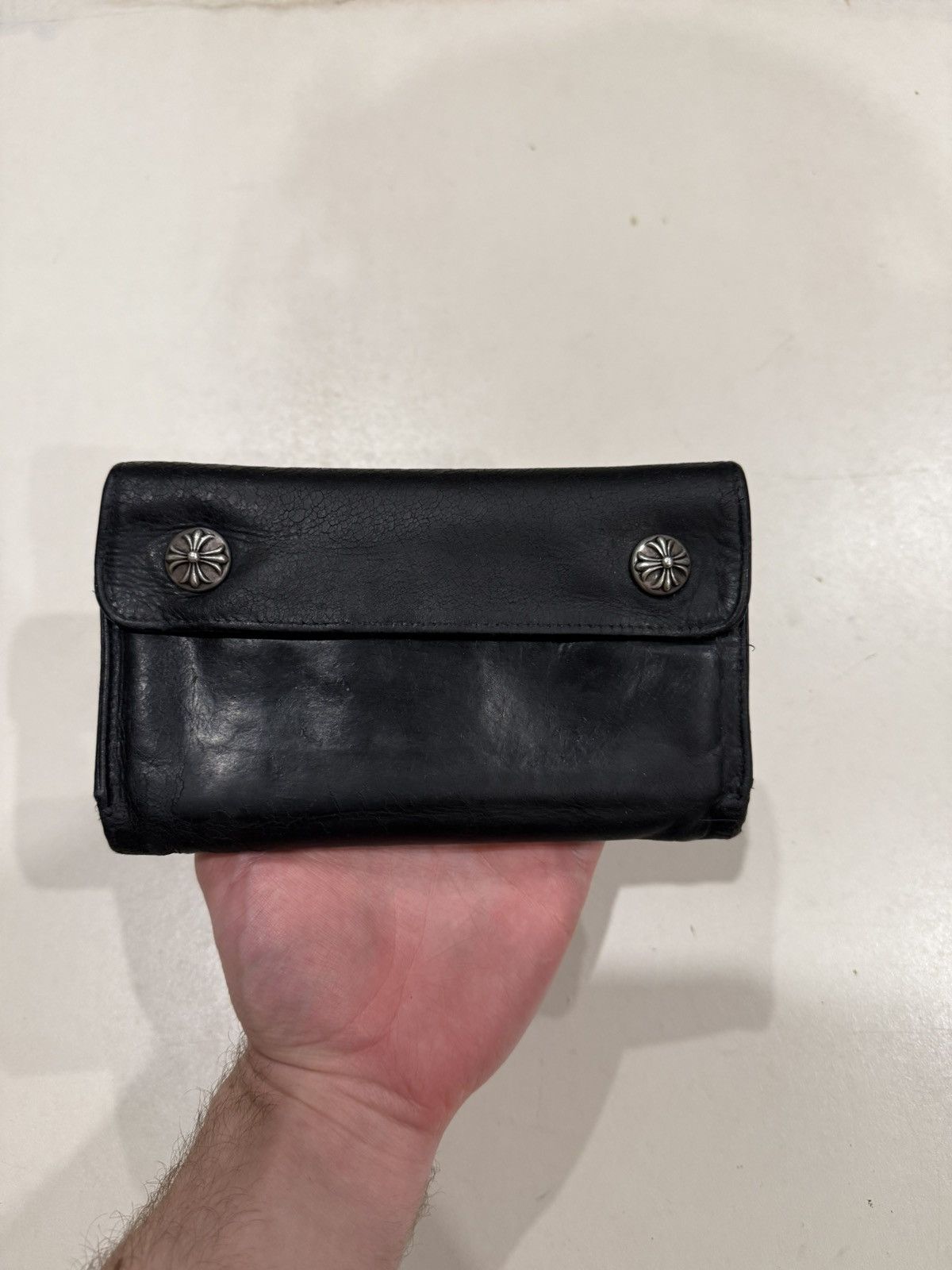 Chrome Hearts Chrome Hearts Black Leather Wave Wallet Silver Cross Balls Size ONE SIZE - 14 Thumbnail