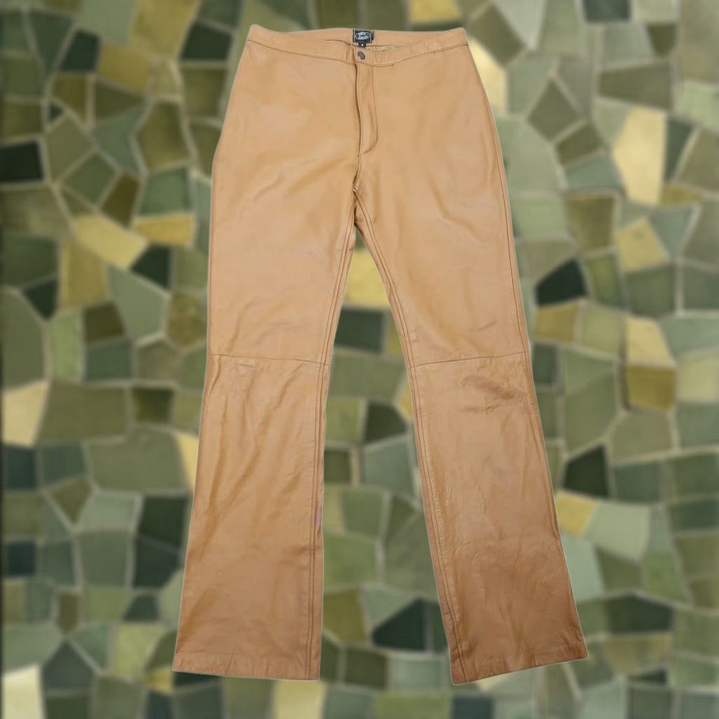 Steve Madden VINTAGE Steve Madden Leather Pants 8 Bootcut Flare Mid Rise Tan Brown Women 90s Bohemian Size 30" / US 8 / IT 44 - 1 Thumbnail