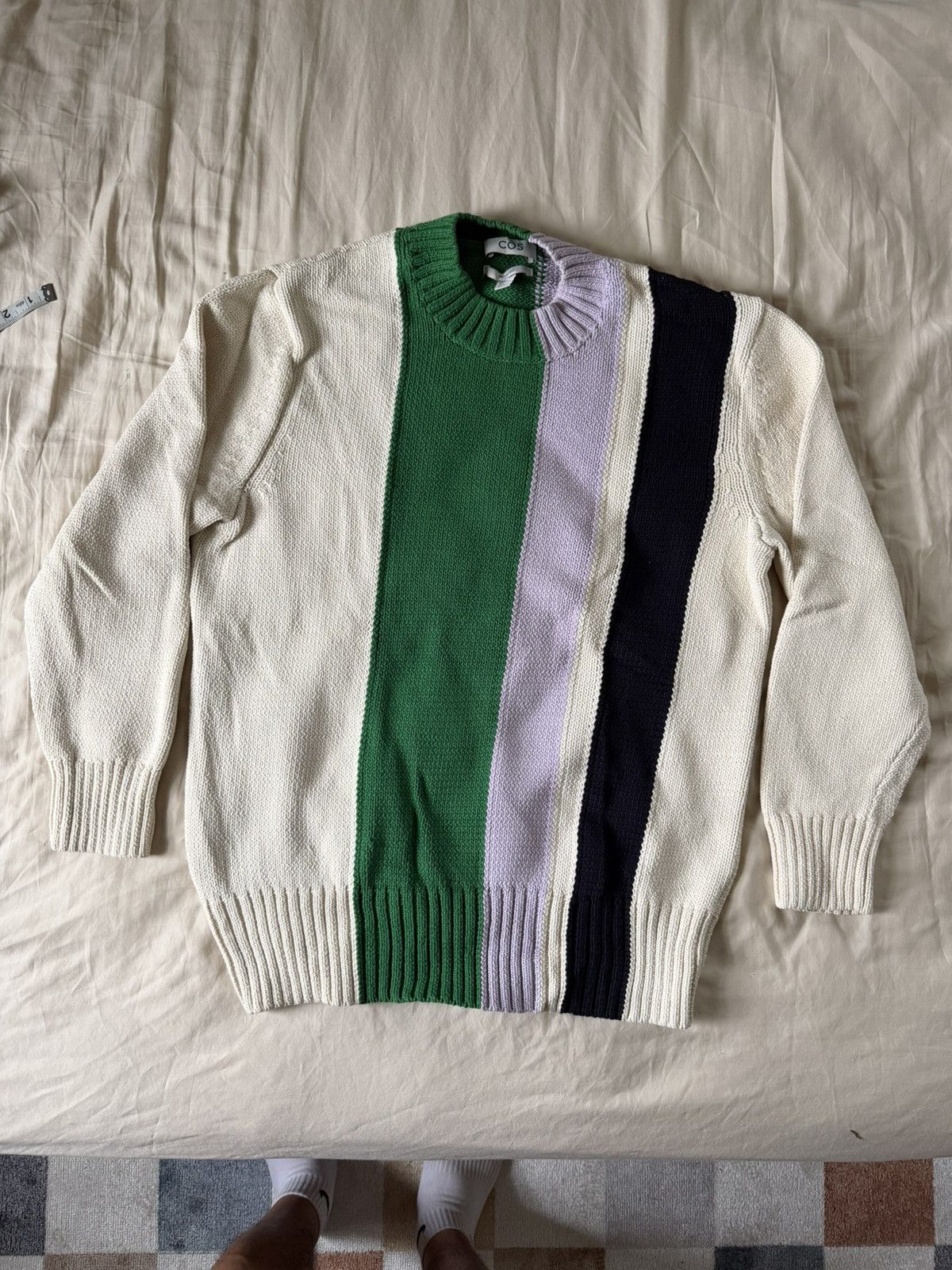 Cos Sweater Cream Green Navy Blue Color Block
