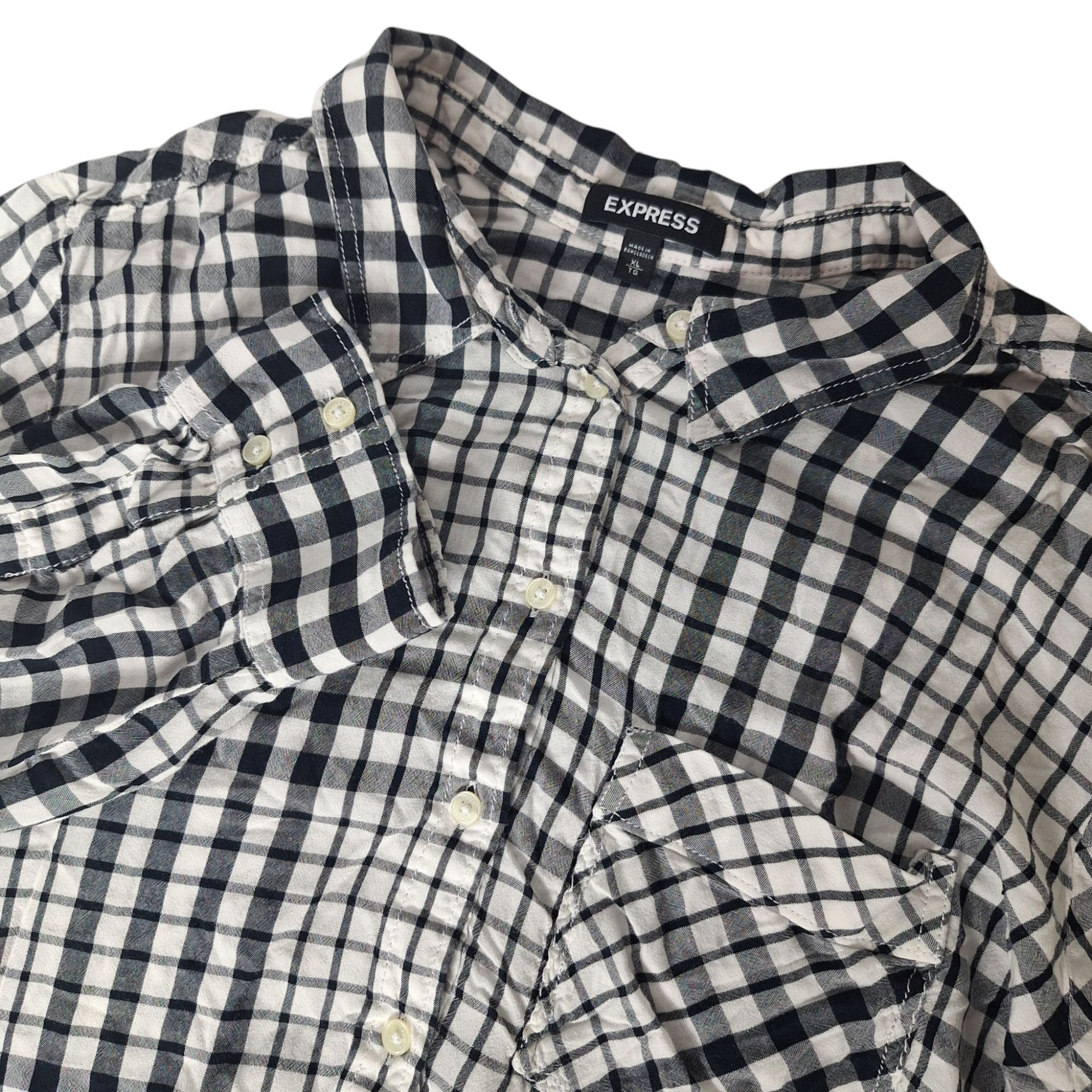 Express Express Gingham Plaid Tie Front Shirt XL Black White Button Size XL / US 12-14 / IT 48-50 - 1 Thumbnail