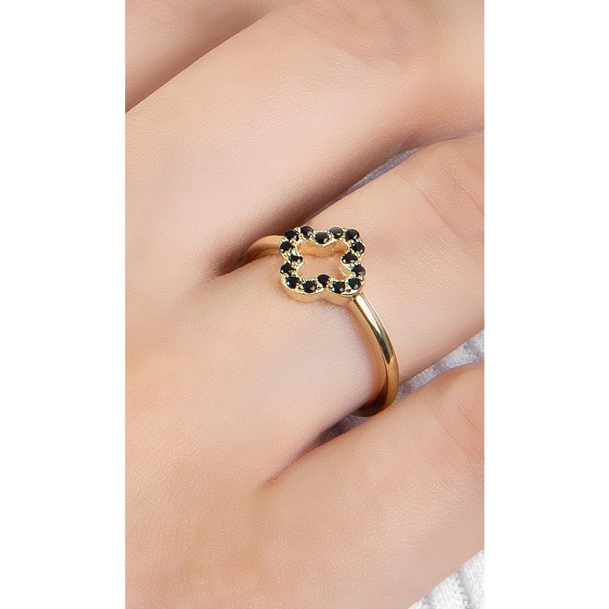 & Other Stories La Pelle Simulated Black Spinel Openwork Clover Ring Size ONE SIZE - 2 Thumbnail