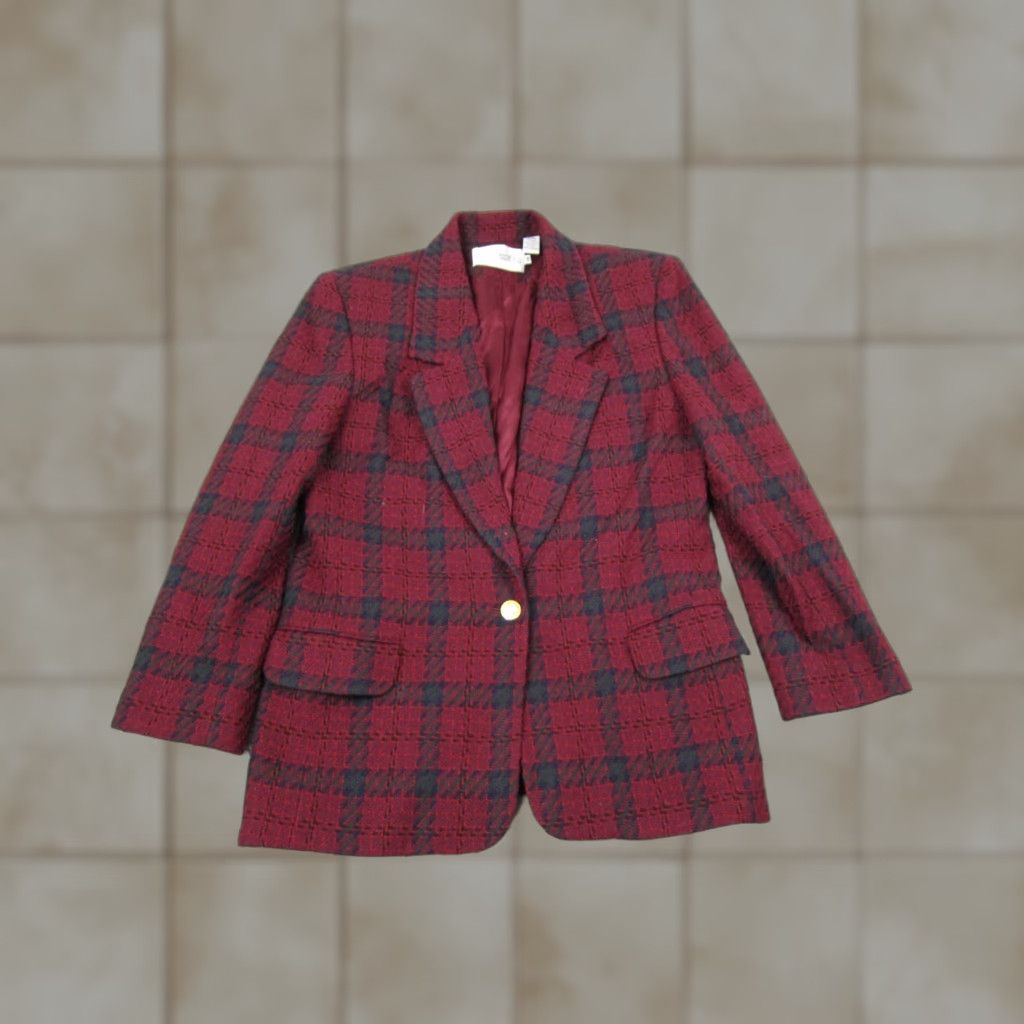 Vintage VINTAGE JH Collectibles Jacket Womens Size 14 Red 100% Wool Houndstooth Blazer Long Sleeve Casual Fall Winter Pockets 80s 90s Womens Jacket Size XL / US 12-14 / IT 48-50 - 1 Thumbnail