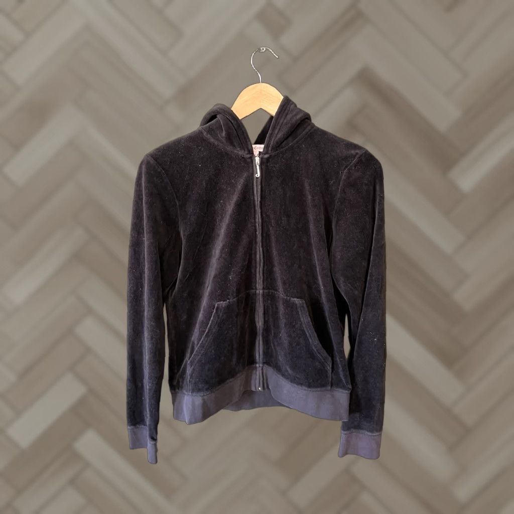 Juicy Couture Juicy Couture Womens Black Velour Full Zip Hooded Sweatshirt XL Sweatshirt Long Sleeve Zip Hooded Velour Sweatshirt Activewear Womens XL Size XL / US 12-14 / IT 48-50 - 1 Thumbnail
