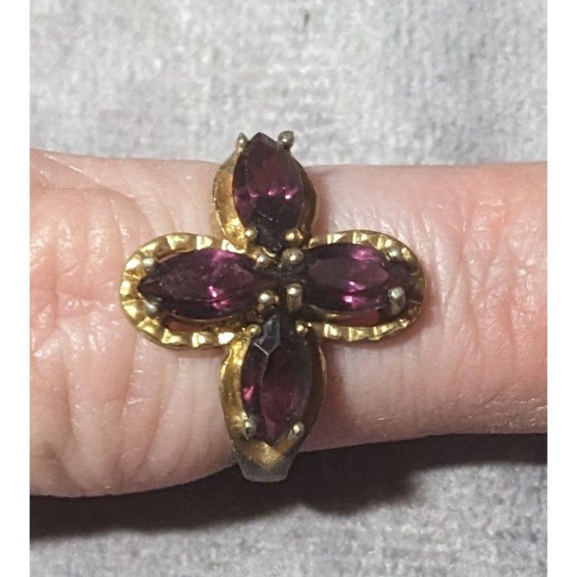 Other Vintage Elegant Floral Purple Stone Gold Tone Ring Size 6 Size ONE SIZE - 4 Thumbnail