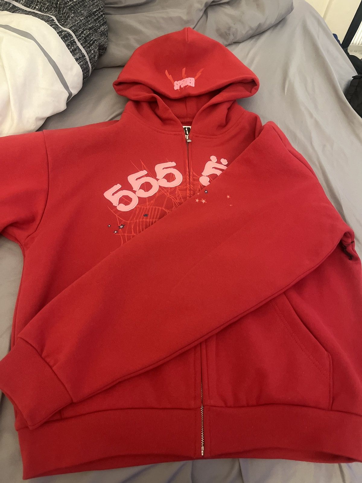 Sp5der Angel number zip hoodie red Size US M / EU 48-50 / 2 - 2 Thumbnail