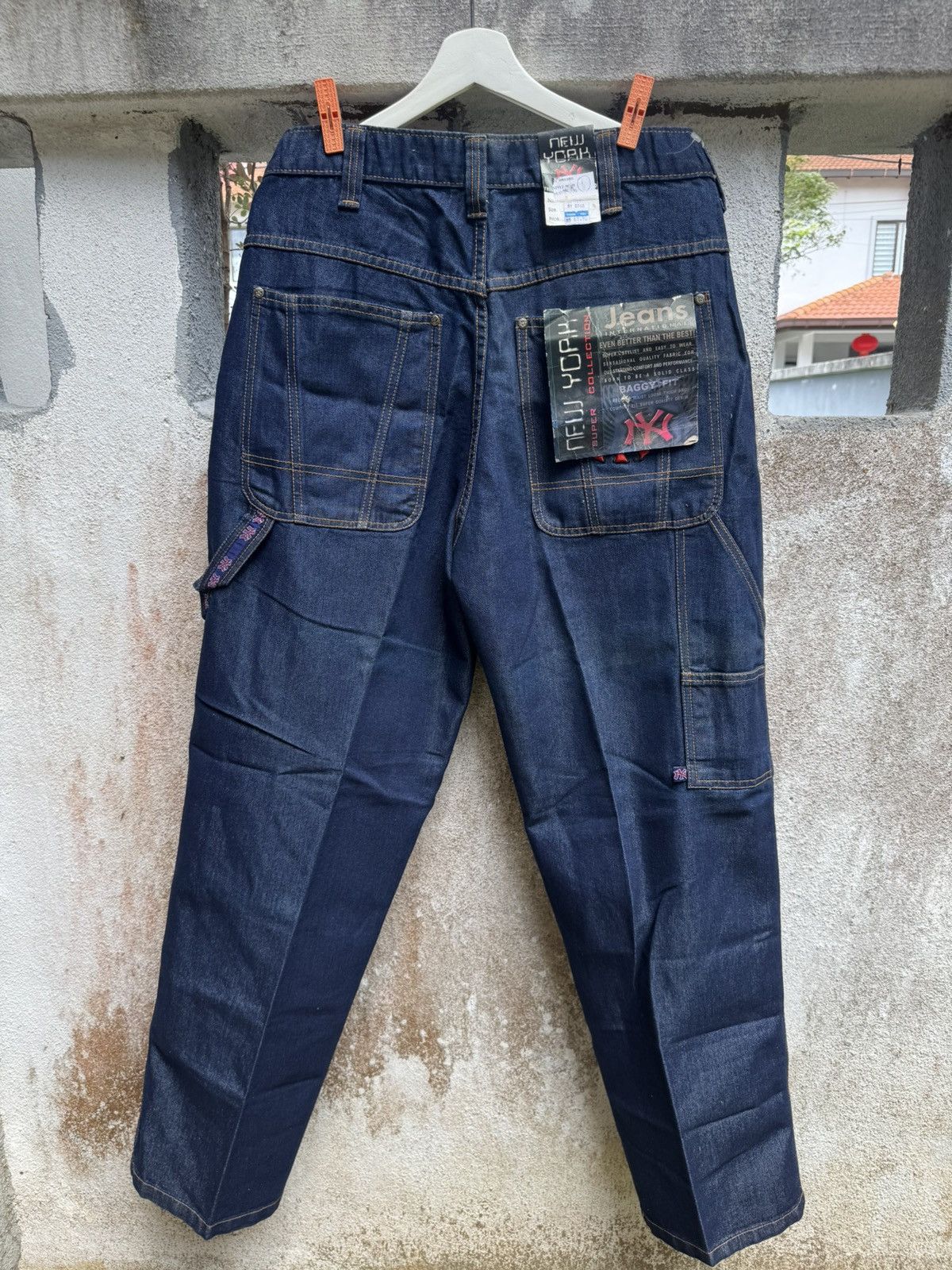 New York Yankees × Vintage VERY RARE🔥VTG 90s NY YANKEE HIPHOP BAGGY FLARE JEANS BOSS02 Size US 34 / EU 50 - 1 Thumbnail