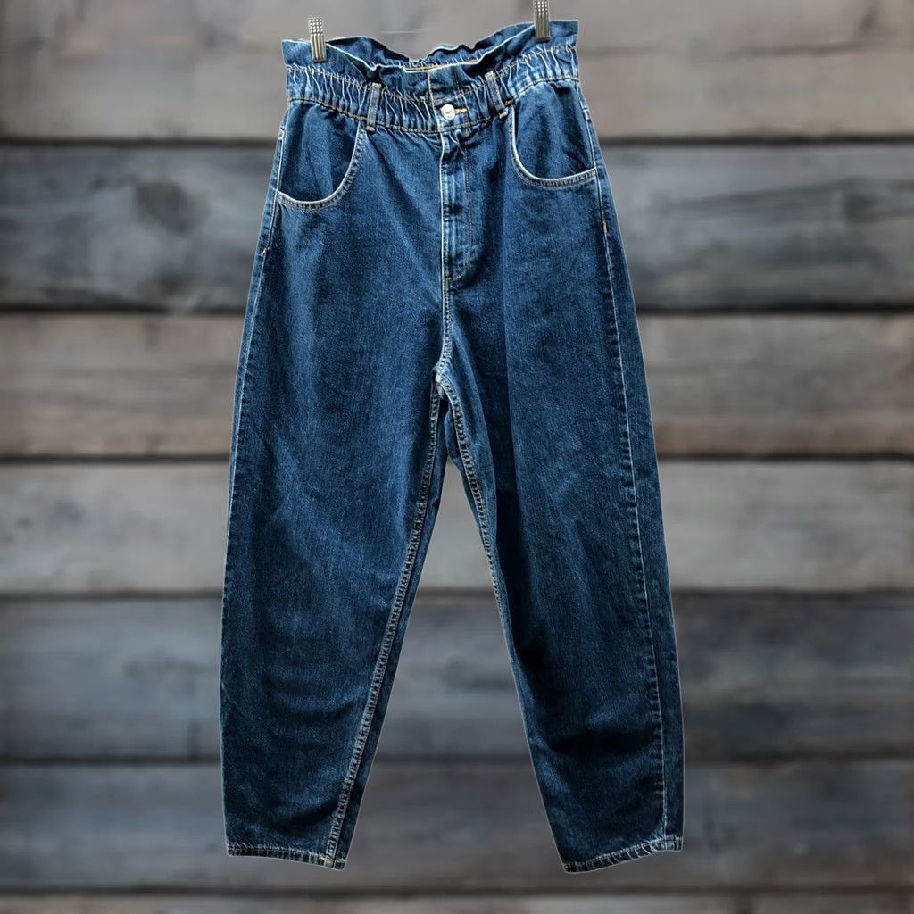 Zara Zara Paperbag Waist Baggy Jeans Womens S Blue Relaxed Barrel Blue High Rise Jeans Size 28" / US 6 / IT 42 - 1 Thumbnail