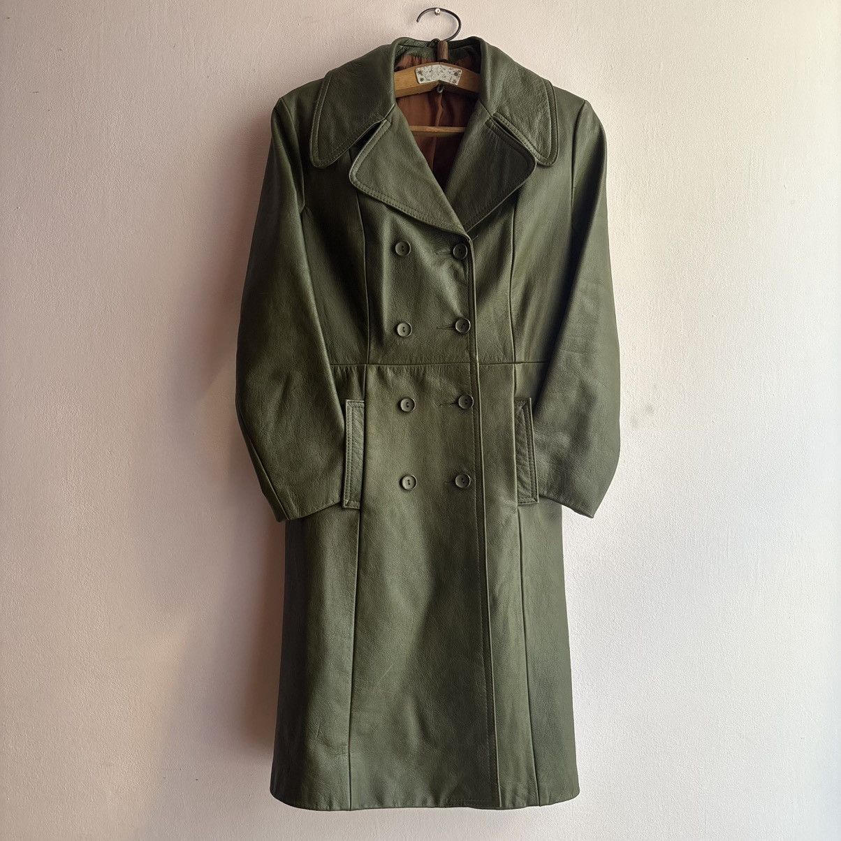 Vintage Vintage Green Leather Trench Coat Jacket Italy Hand Made Size XS / US 0-2 / IT 36-38 - 1 Thumbnail