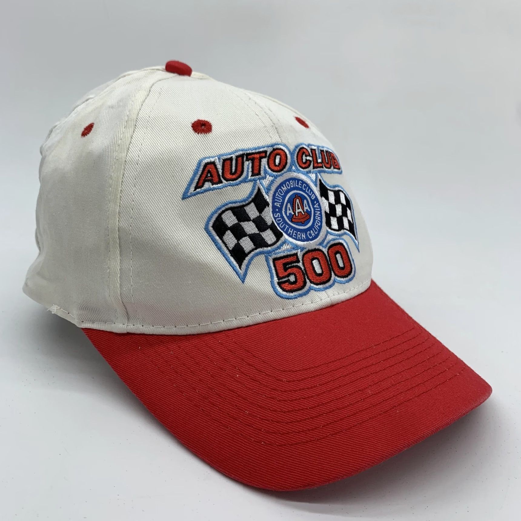 Vintage VINTAGE Outdoor Cap Downforce Auto Club 500 Hat Cap Snap Back Mens White Red Racing One Size Size ONE SIZE - 2 Thumbnail