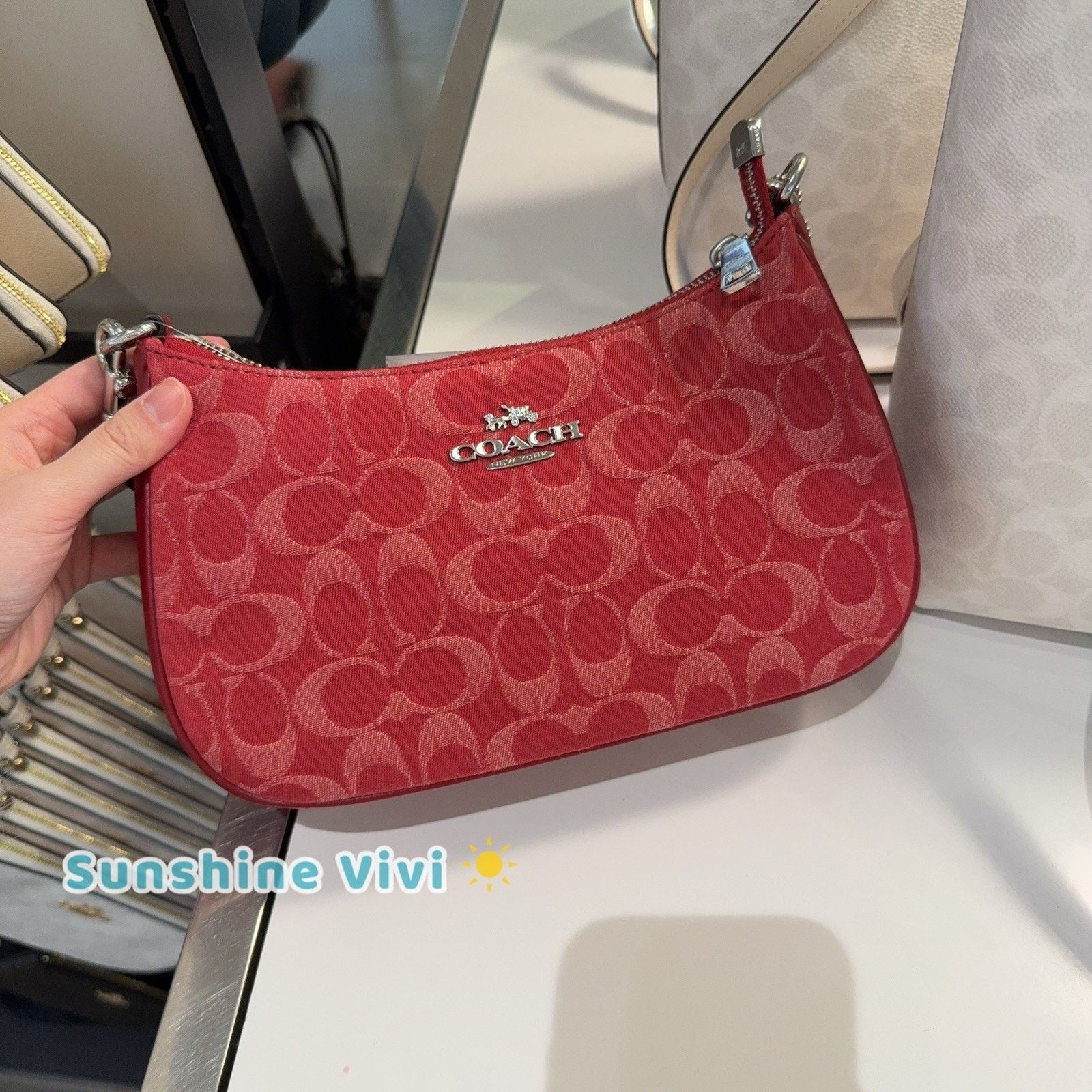 Coach NWT Coach Teri Shoulder Bag Denim CDE43 Silver/True Red Size ONE SIZE - 5 Thumbnail
