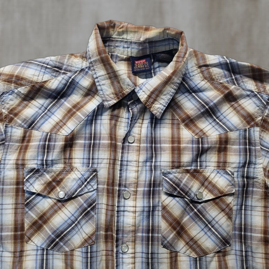 Wrangler Wrangler Jeans Co Western Plaid Button Pearl Snap Shirt XL Mens Multicolor Short Sleeve Shirt Size US XL / EU 56 / 4 - 1 Thumbnail