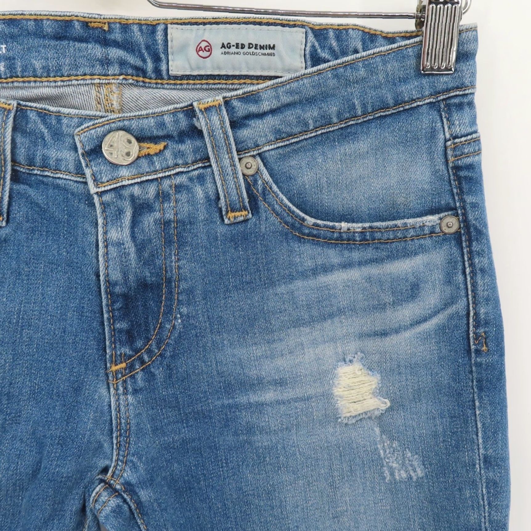 Denime VINTAGE? No. AG Adriano Goldschmied Womens 24 Stilt Cigarette Leg Distressed Blue Denim Jeans Shirt? Size 42" / US 20 - 4 Thumbnail