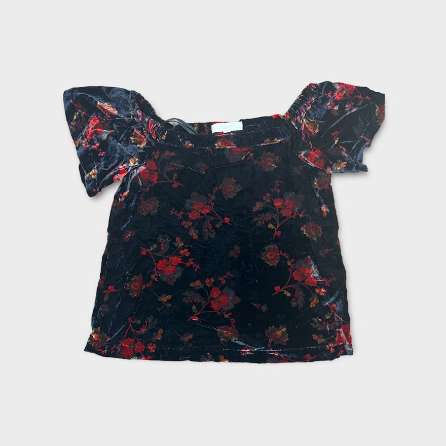 Ann Taylor LOFT | Floral Velvet Off The Shoulder Top | Small Size S / US 4 / IT 40 - 9 Thumbnail