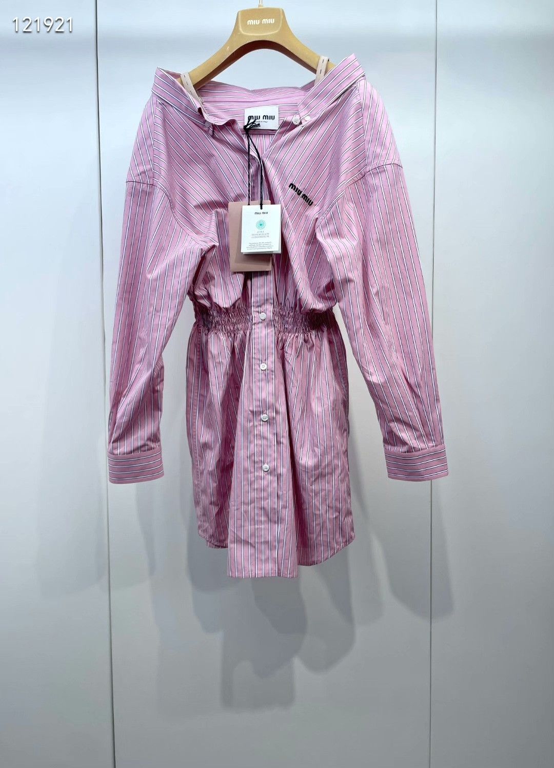 Miu Miu MiuMiu Off-Shoulder Striped Shirt Dress Size XS / US 0-2 / IT 36-38 - 1 Thumbnail