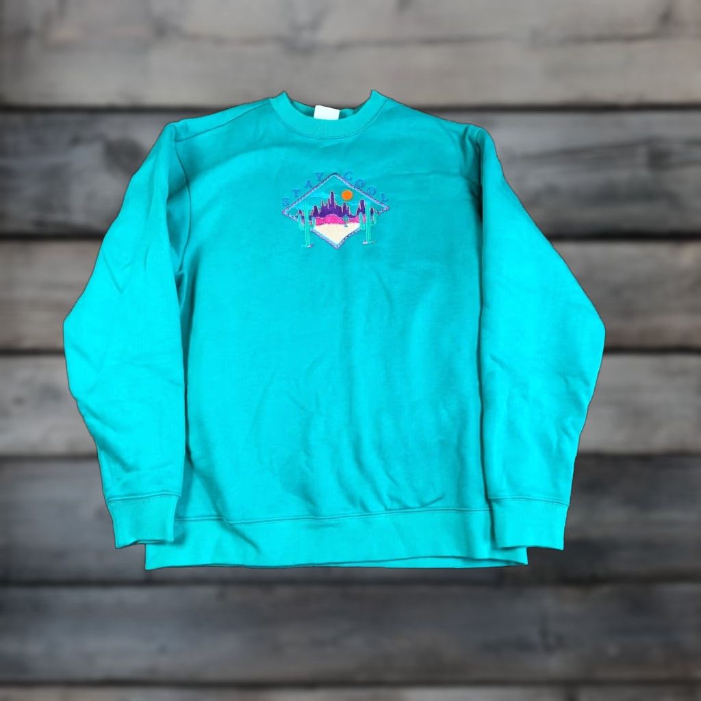 Vintage Stay Cool 90s Retro Sweatshirt Men’s Medium Aqua Blue Graphic Embroidered Cactus Crewneck Size US M / EU 48-50 / 2 - 1 Thumbnail