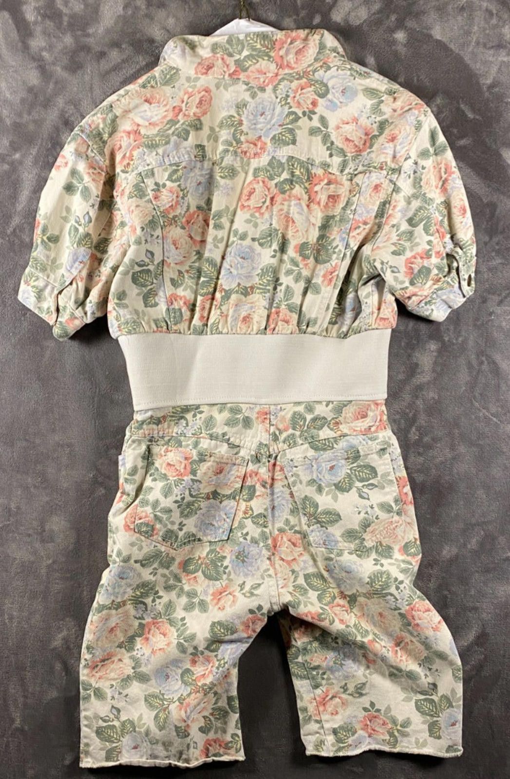 Designer Womens Paris Blues Rose Print Denim Romper Shorts Sz.7 (B01 Size 30" / US 8 / IT 44 - 2 Thumbnail
