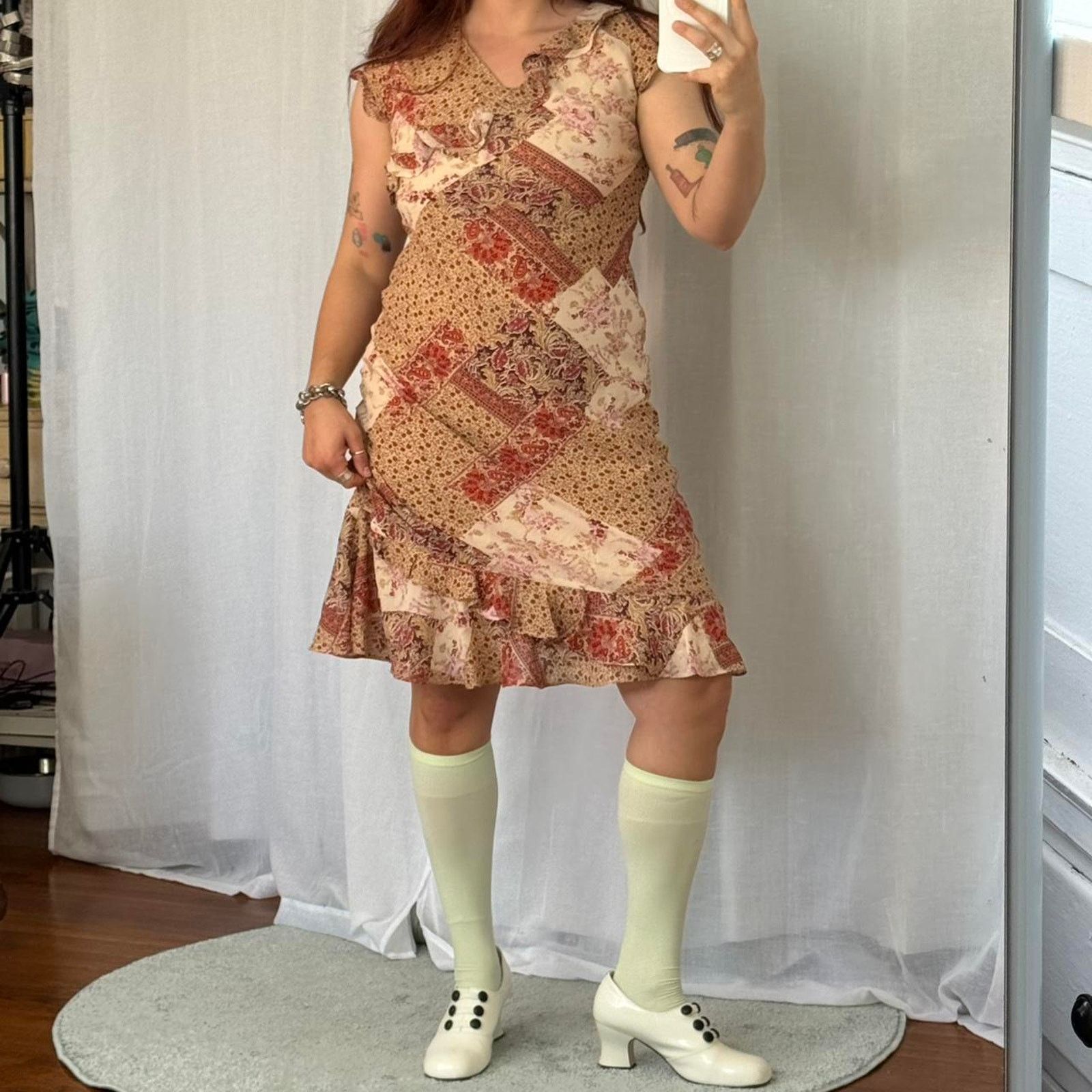 Vintage ✿ vintage patchwork floral handkerchief midi dress ✿ Size M / US 6-8 / IT 42-44 - 2 Thumbnail