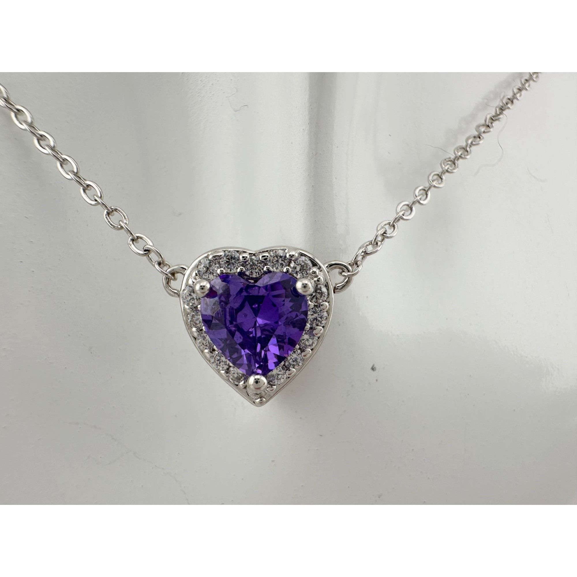 Other Amethyst and White Topaz Heart Shaped Halo Necklace Size ONE SIZE - 6 Thumbnail