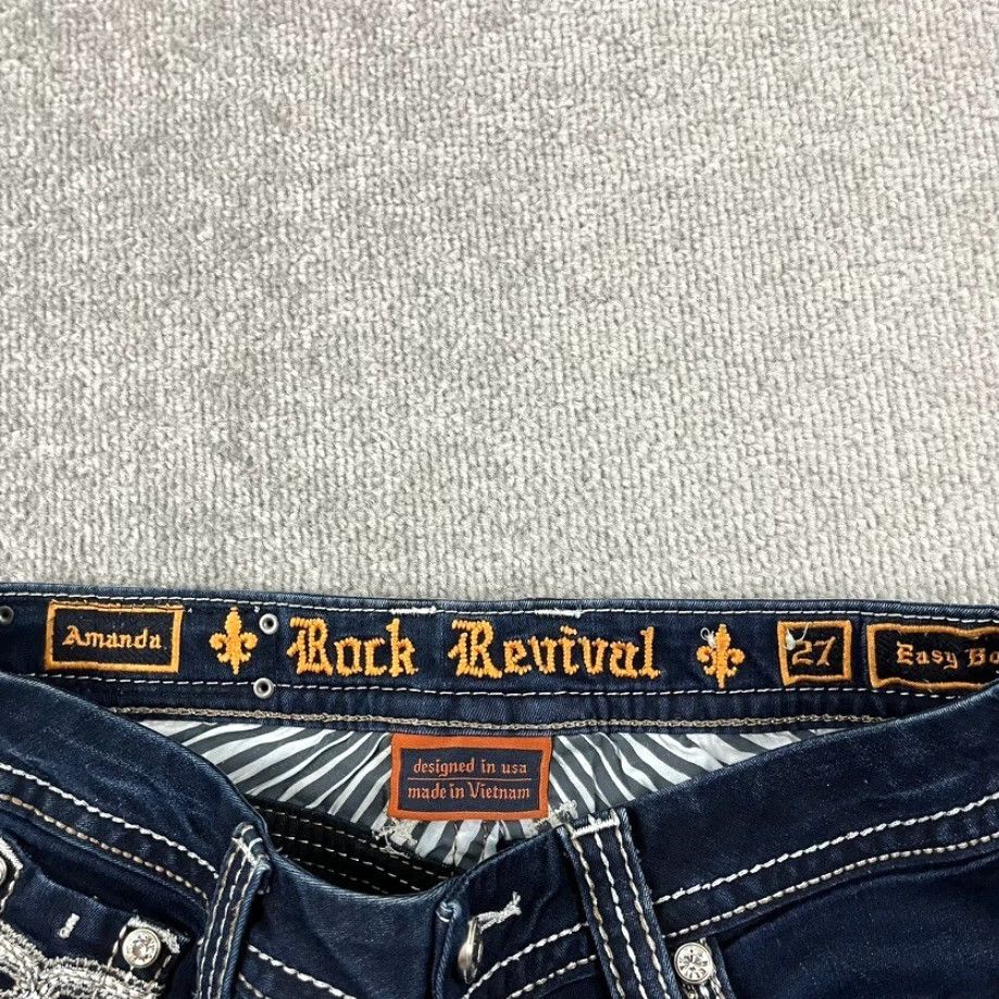 Vintage Rock Revival Bootcut Jeans Womens Size 27 28x30 Blue Denim Rhinestone Size 27" / US 4 / IT 40 - 3 Thumbnail